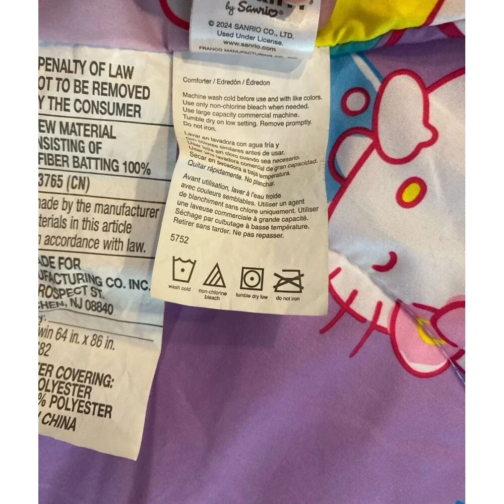 Sanrio Hello Kitty Purple Rainbow and Clouds Twin Comforter Reversible Pink